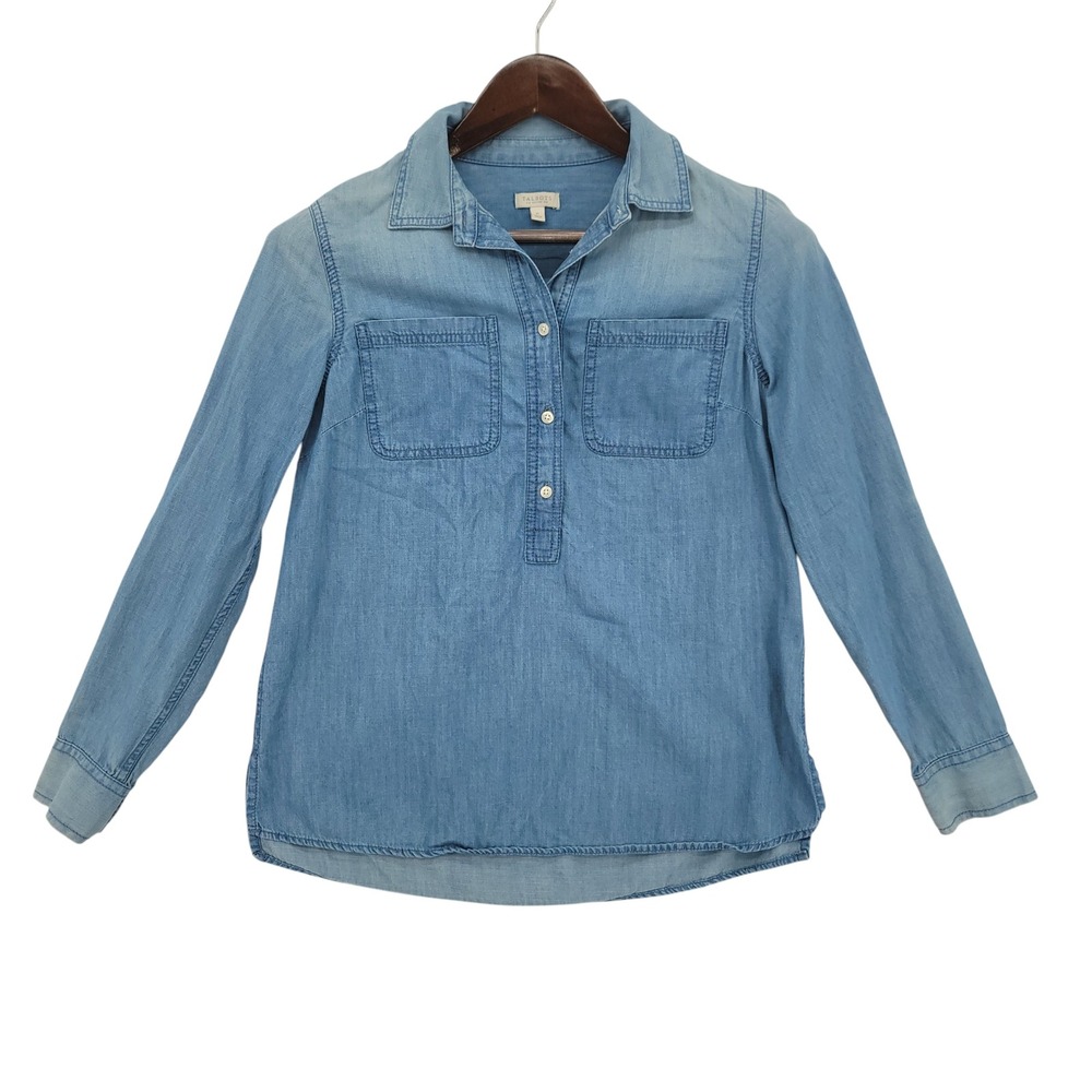 Talbots Petites P‎ Chambray Shirt Cotton Lyocell Blue Button Pullover Classic